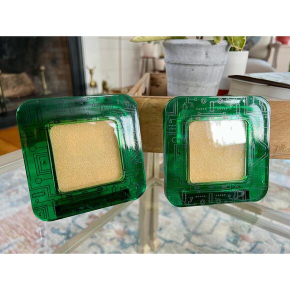 Vintage Pair of Green Circuit Board Printed Image Picture Frame Retro - Picture 1 of 8